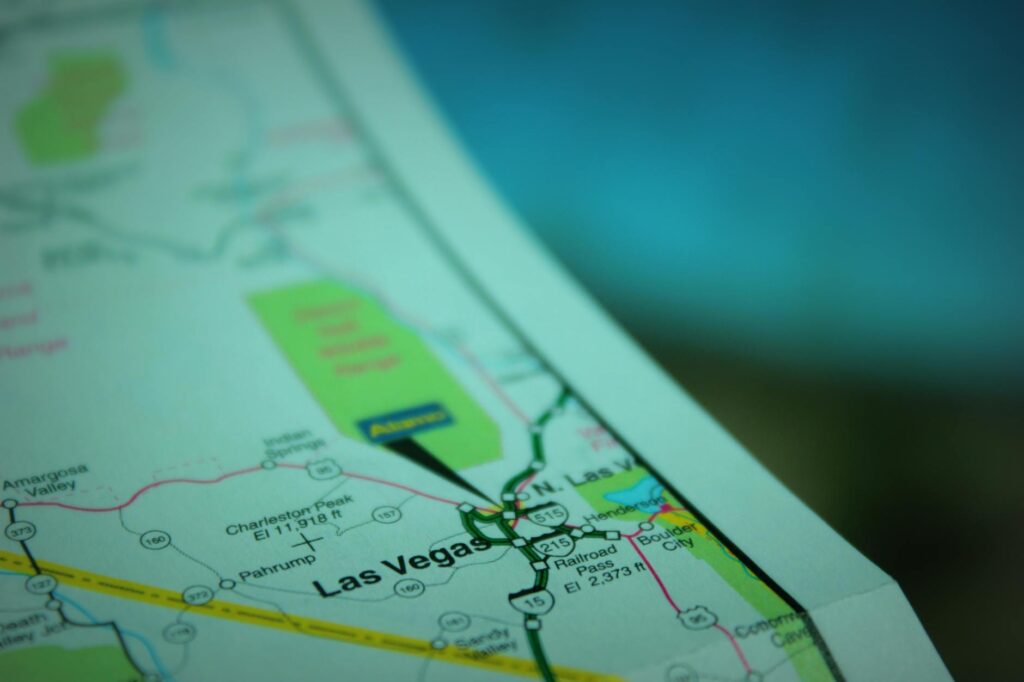 A map of Las Vegas highlighting locations of 24/7 towing services and the best tow truck Las Vegas holidays.